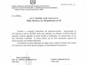 Comunicat IPJ Suceava: „La meciul Rapid – ACS Berceni nu au fost constatate aspecte de natură penală sau contravenţională”