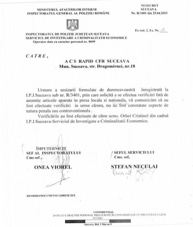 Comunicat IPJ Suceava: „La meciul Rapid – ACS Berceni nu au fost constatate aspecte de natură penală sau contravenţională”