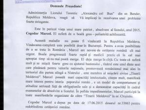 Preşedintele Klaus Iohannis, rugat să ajute un tânăr din Republica Moldova