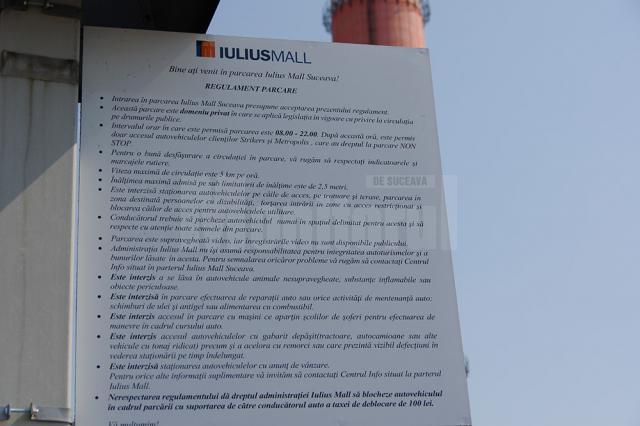 Regulamentul  intern de funcţionare a parcării aferente complexului comercial a fost introdus la Iulius Mall Suceava din luna martie a acestui an