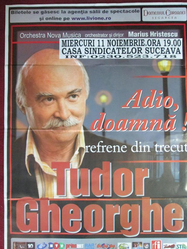 Artistul Tudor Gheorghe revine la Suceava cu spectacolul „Adio, doamnă”