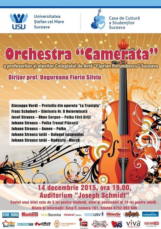 Orchestra „Camerata” a Colegiului de Artă Suceava, astăzi, la USV