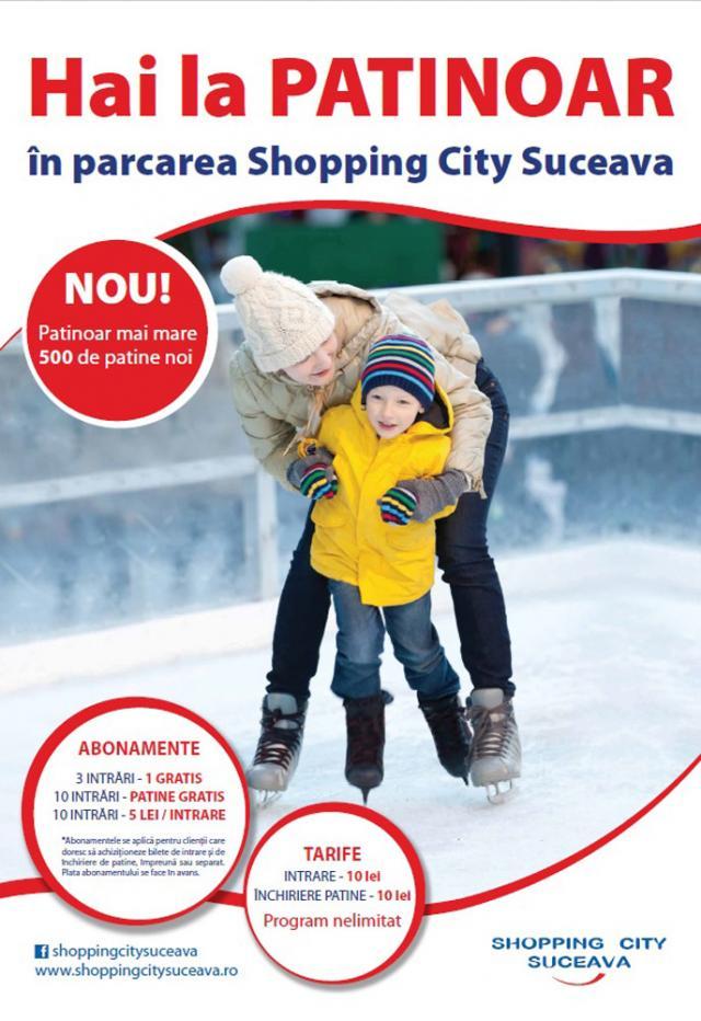 Distracție pe gheață, la patinoarul din parcarea Shopping City Suceava