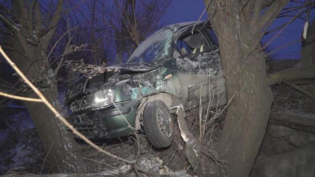 Autoturismul Nissan Micra s-a izbit în doi copaci aflaţi la marginea drumului