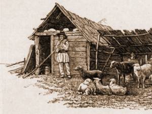 Stână românească – desen de Mattias Adolf Charlemont (1820-1871)