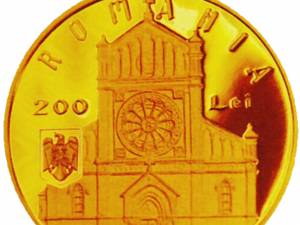 Monedă din aur dedicată Catedralei Sf. Iosif din Bucureşti - avers