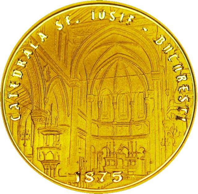 Monedă din aur dedicată Catedralei Sf. Iosif din Bucureşti - revers