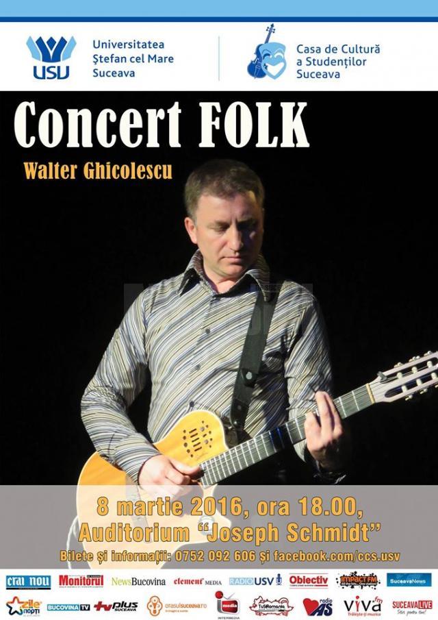 Concert cu Walter Ghicolescu, astăzi, la Universitatea din Suceava