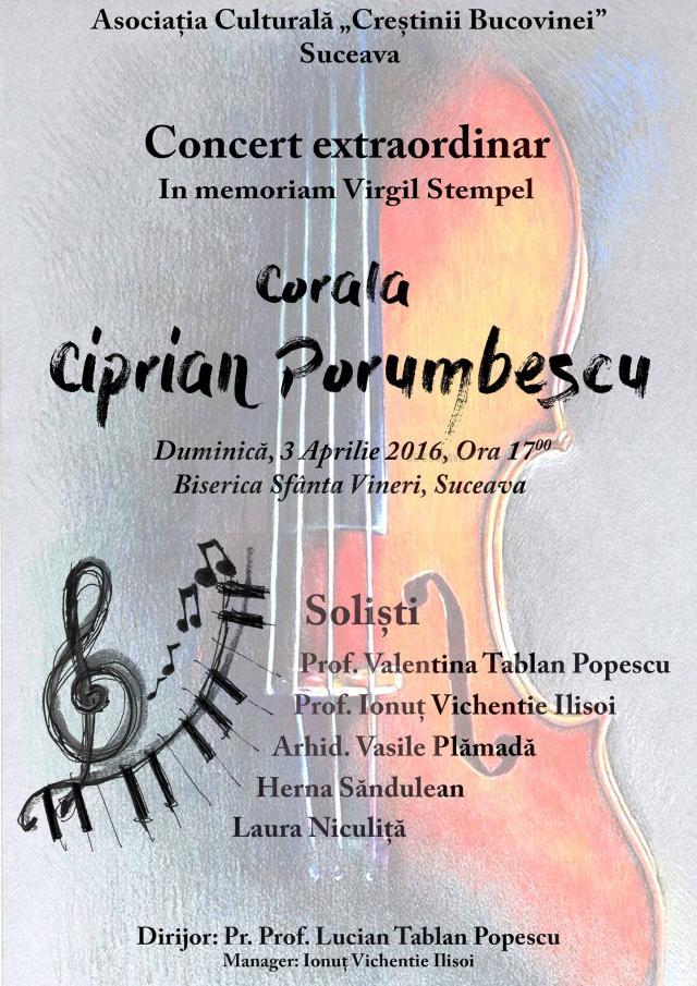 Concert extraordinar al Coralei „Ciprian Porumbescu”, la biserica „Sf. Vineri”