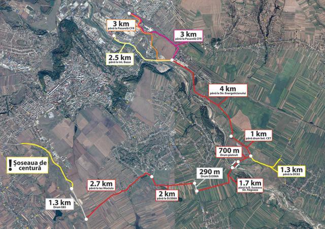 Harta viitoarei şosele de centură a Sucevei