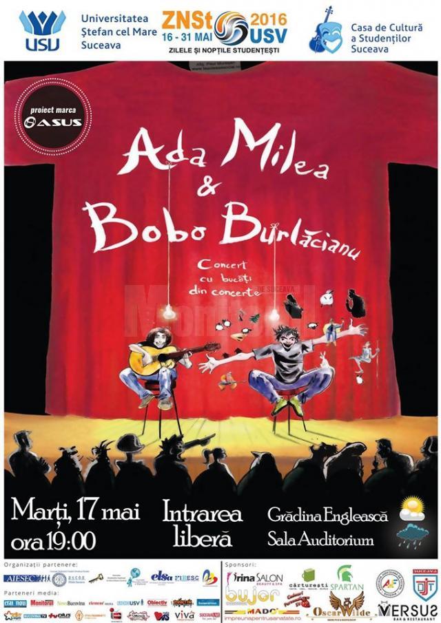 Ada Milea şi Bobo (Fără Zahăr) concertează marţi la USV