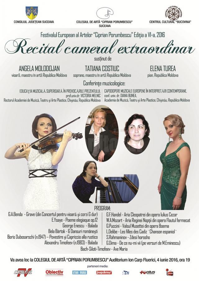 Recital cameral extraordinar, susţinut de Angela Molodojan, Tatiana Costiuc şi Elena Turea