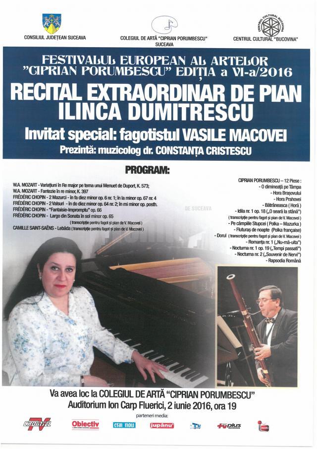 Recital extraordinar de pian Ilinca Dumitrescu