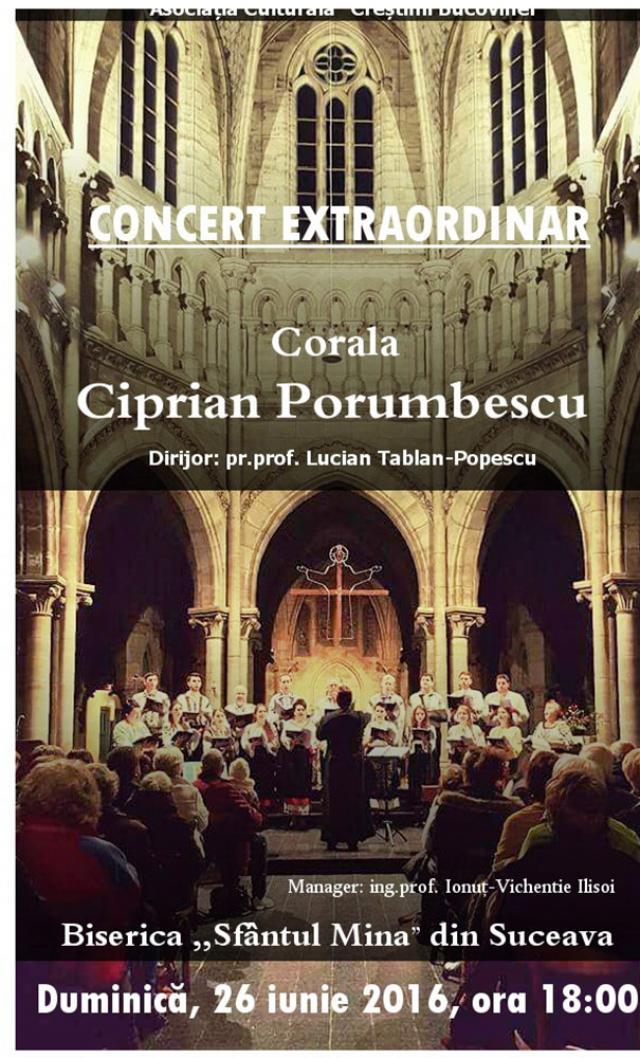 Corala mixtă „Ciprian Porumbescu” va concerta, duminică, la Biserica „Sfântul Mina” din Suceava