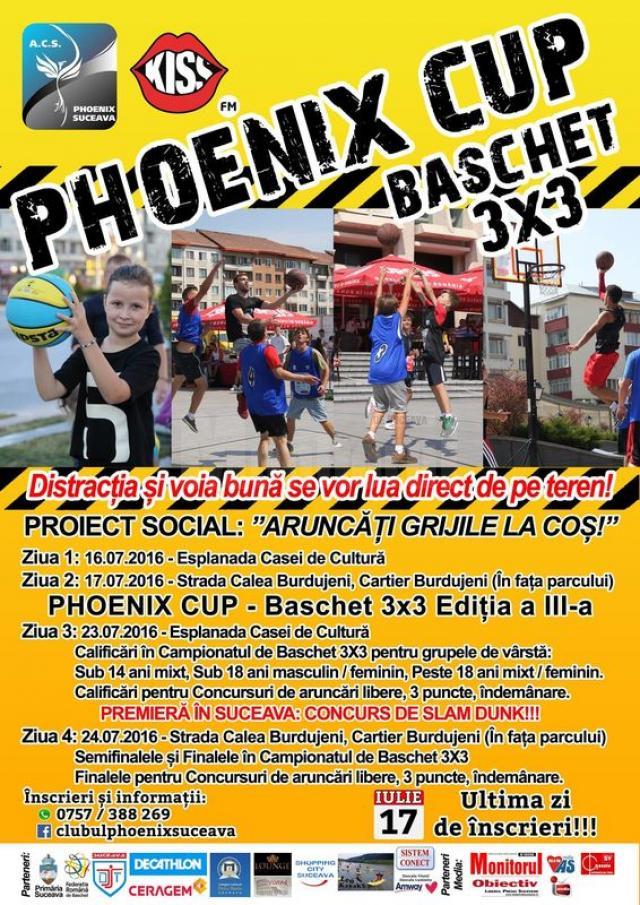 Phoenix Cup - Baschet 3 x 3, competiţie sportivă în centrul municipiului Suceava şi în Burdujeni