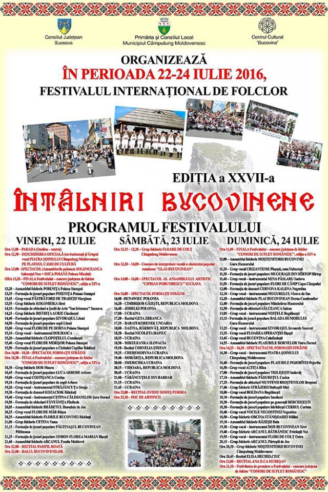 Cea de-a XXVII-a ediţie a Festivalului Internaţional de Folclor „Întâlniri Bucovinene”