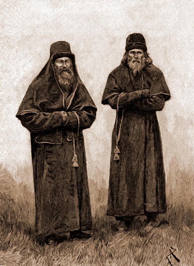 Călugări lipoveni – desen de Julius Zalaty Zuber (1867-1918)
