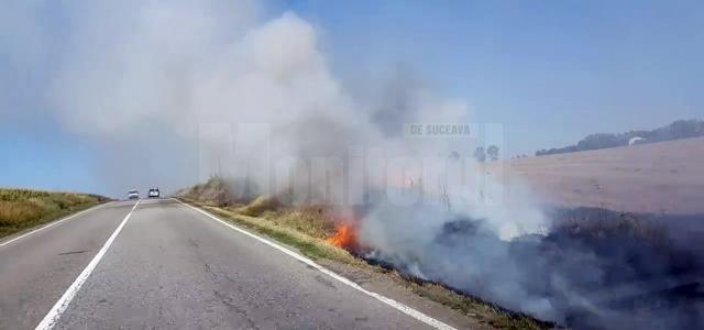 Un incendiu de vegetaţie a pârjolit câteva hectare cu paie, punând în pericol circulaţia pe DN 2
