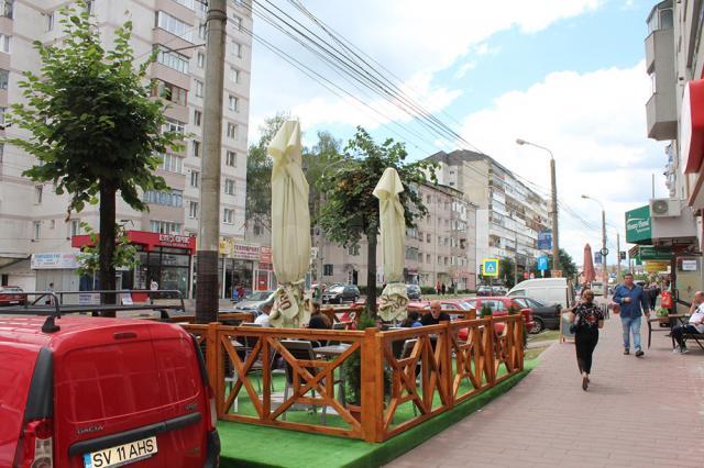 Terasă sezonieră amenajată peste trunchiurile teilor de la bulevardul George Enescu