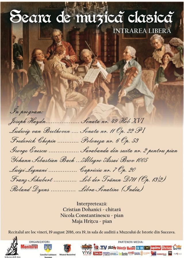 Seară de muzică clasică, la Muzeul de Istorie Suceava