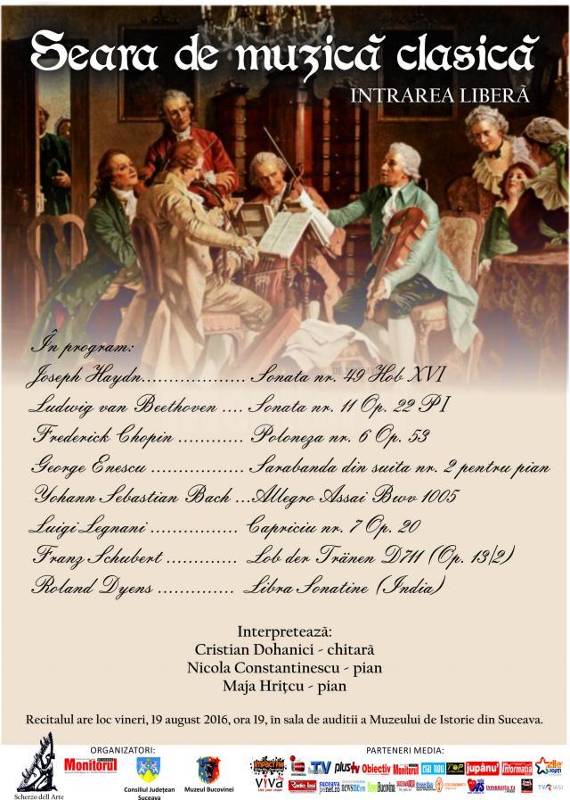 „Seară de muzică clasică”, la Muzeul de Istorie al Bucovinei