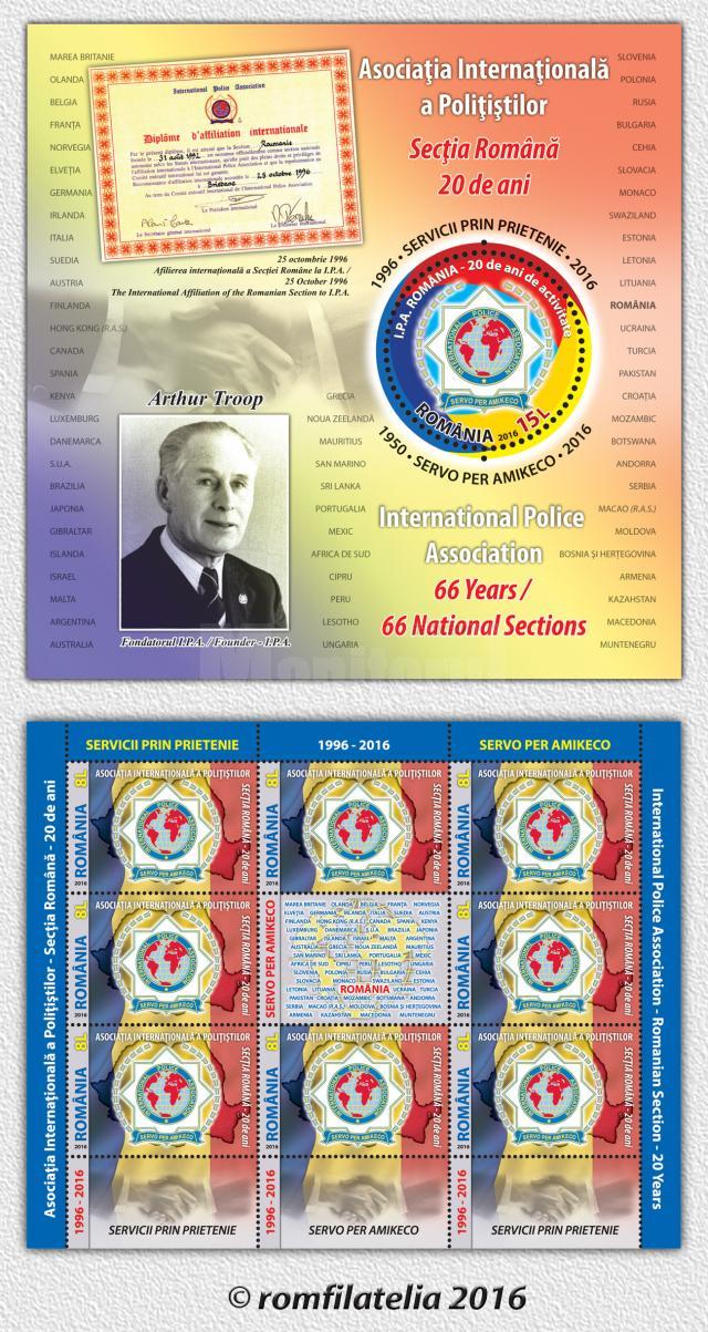 Emisiune de mărci poștale care marchează două decenii de la afilierea Secției Române la International Police Association