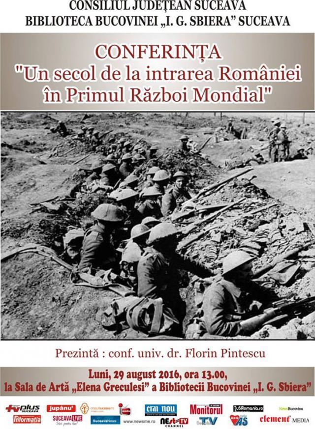 „Un secol de la intrarea României în Primul Război Mondial”, la Biblioteca Bucovinei