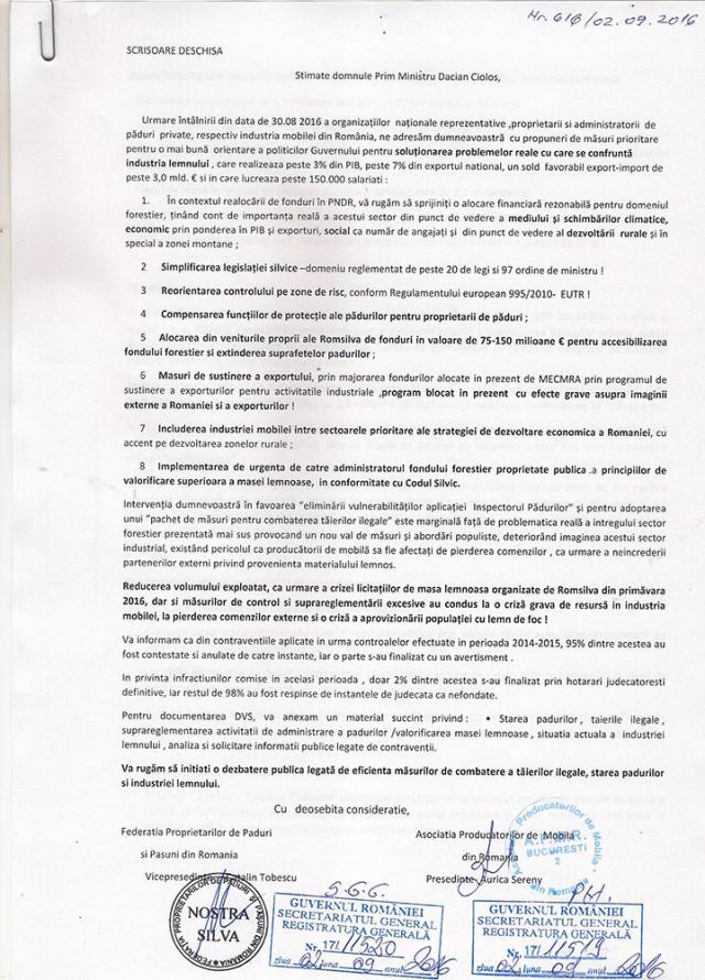Scrisoare deschisă - cărte Prim Ministru Dacian Ciolos
