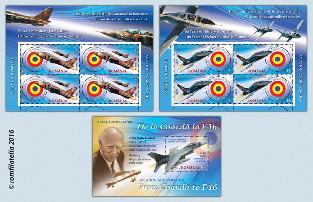 Emisiunea de mărci poştale „Aviaţie, Aniversări; De la Coandă la F-16”