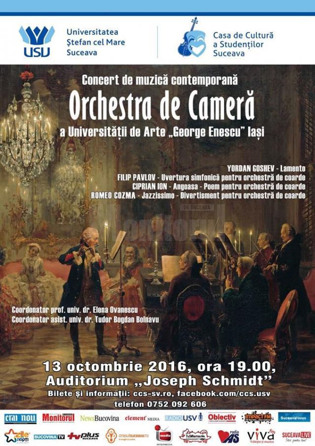 Orchestra de Cameră a Universității de Arte Iași concertează astăzi la Suceava