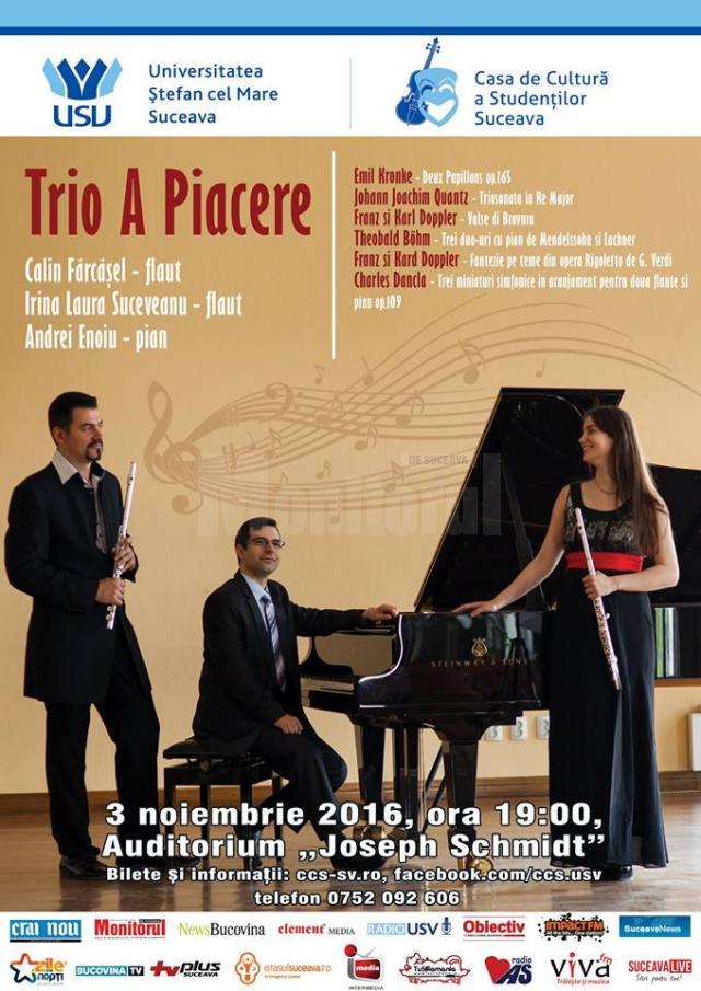 Concert de flaut şi pian cu Trio A Piacere, la Universitatea din Suceava