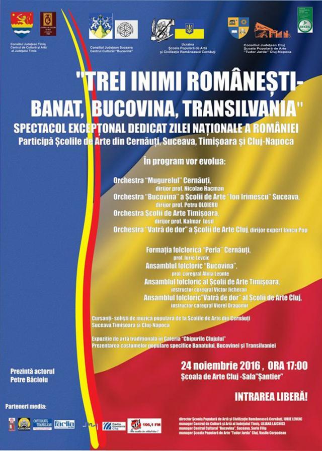 Suceveni în spectacolul „Trei inimi româneşti - Banat, Bucovina, Transilvania”, dedicat Zilei Naţionale a României