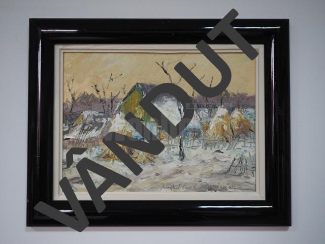 „Peisaj de iarnă” (48x38), ulei pe pânză, înrămat, autor Vasile Anghel Siminiuc, preţ 100 de euro
