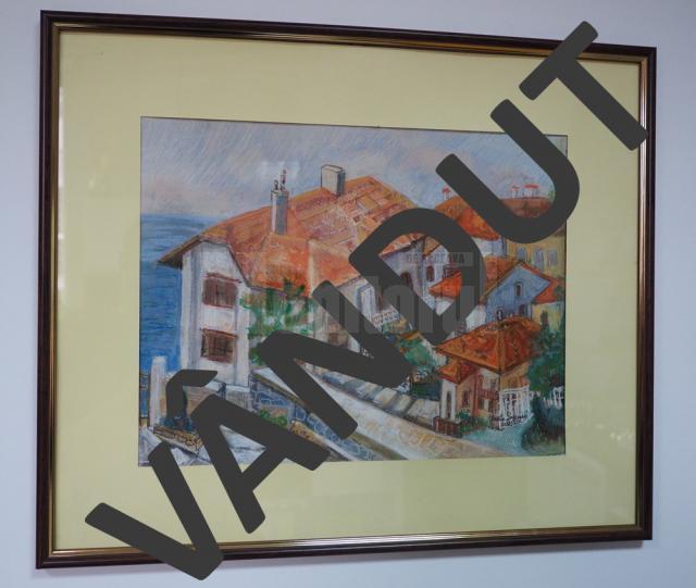 „Balcic – Faleza” (63x53), pastel, înrămat, autor Lucia Puşcaşu, preţ 100 de euro