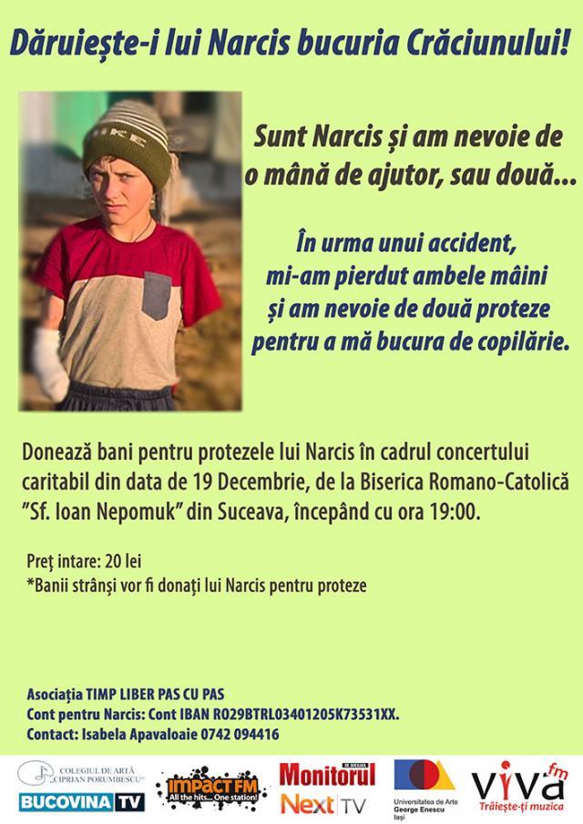 Spectacol caritabil pentru un copil din satul Probota, astăzi, la Biserica Romano-Catolică „Sf. Ioan Nepomuk” Suceava