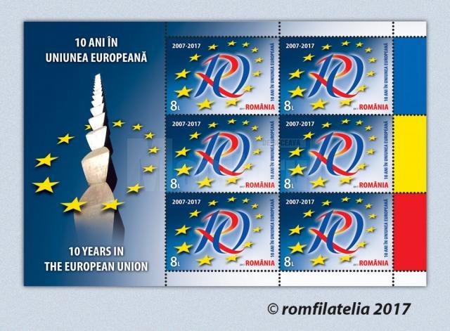Emisiunea filatelică „10 ani, România în Uniunea Europeană”