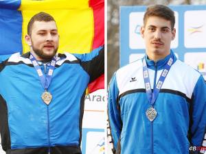 Andrei Gag (stânga) și Alin Firfirică au câștigat aur, respectiv argint pentru universitarii suceveni în proba de aruncare a greutății