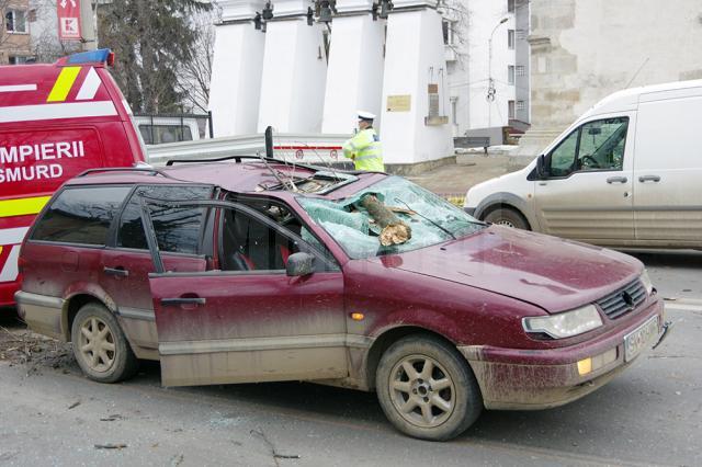 Acoperişuri smulse şi copaci căzuţi în stradă, în urma vijeliei de vineri dimineaţă