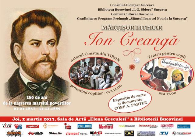 Mărţişor literar „Ion Creangă”, joi, la Sala de Artă „Elena Greculesi” a Bibliotecii Bucovinei