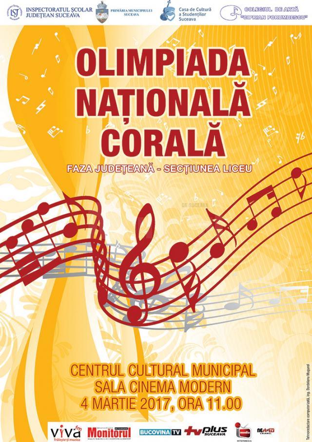 Olimpiada Naţională Corală, faza judeţeană, sâmbătă, la Sala Modern - Centrul Cultural Bucovina