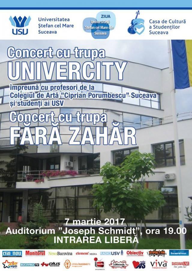 Concert cu trupa Fără Zahăr, mâine, la Universitatea Suceava