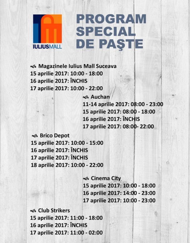 Programul de Paşte în mallurile şi supermarketurile din Suceava