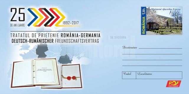 Întreg poştal cu titlul generic „25 de ani, Tratatul de prietenie România - Germania”