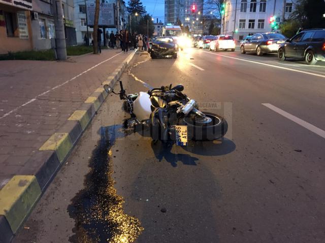 Motociclist rănit grav într-un impact violent cu un BMW, în centrul Sucevei
