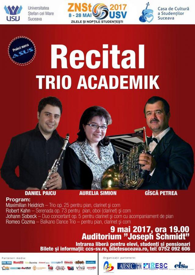 Recital cu Trio „Academik”, pe scena Auditoriului „Joseph Schmidt”