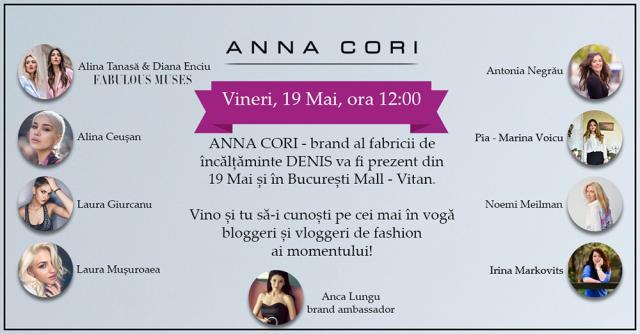 COFFEE MEETING CU ANNA CORI VINERI, 19 MAI 2017 ÎN BUCUREŞTI MALL