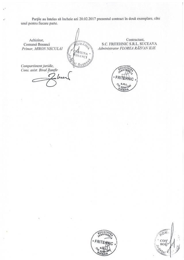 Semnătura primarului Neculae Miron pe contractul de salubrizare