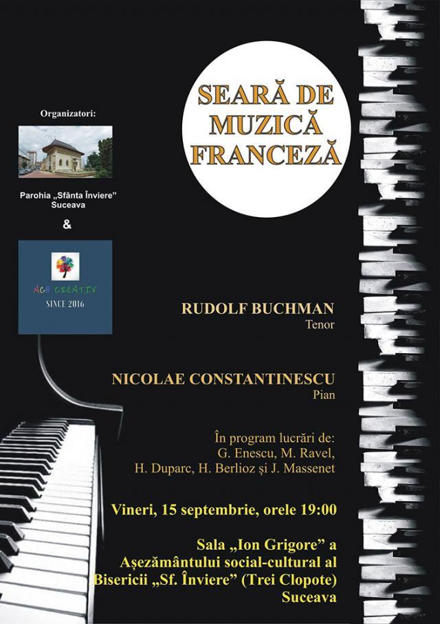 Tenorul Rudolf Buchman şi pianistul Nicolae Constantinescu vor concerta la Aşezământul social-cultural al Bisericii „Sf. Înviere” Suceava