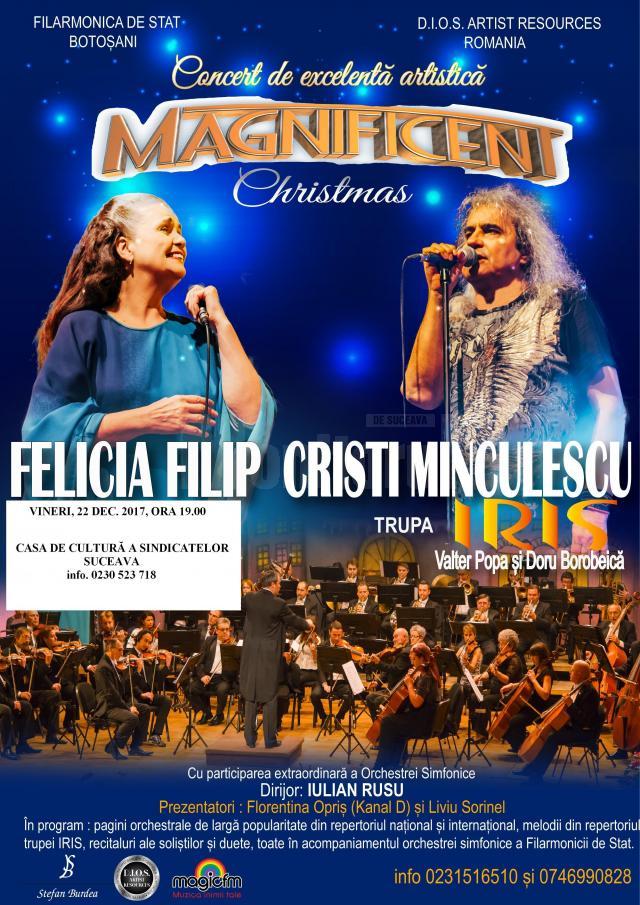 Felicia Filip și Cristi Minculescu, pe scena suceveană, în Concertul de excelență artistică „Magnificent Christmas”