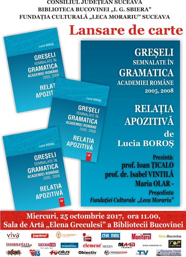 Lansarea cărţii „Greşeli semnalate în gramatica Academiei Române – 2005, 2008. Relaţia apozitivă”